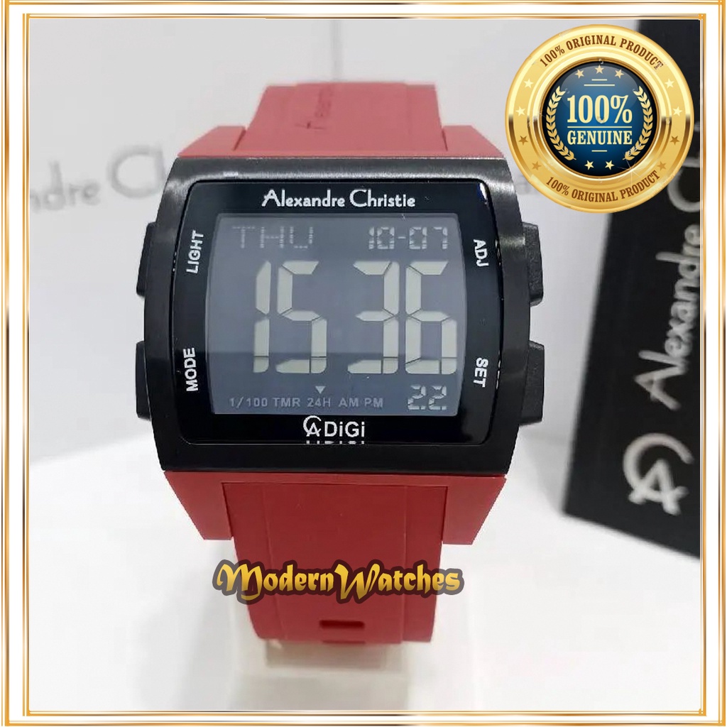 Jam Tangan Digital Pria Ori Alexandre Christie Digital AC 9343 Red Hitam Black Rosegold Terbaru Terl