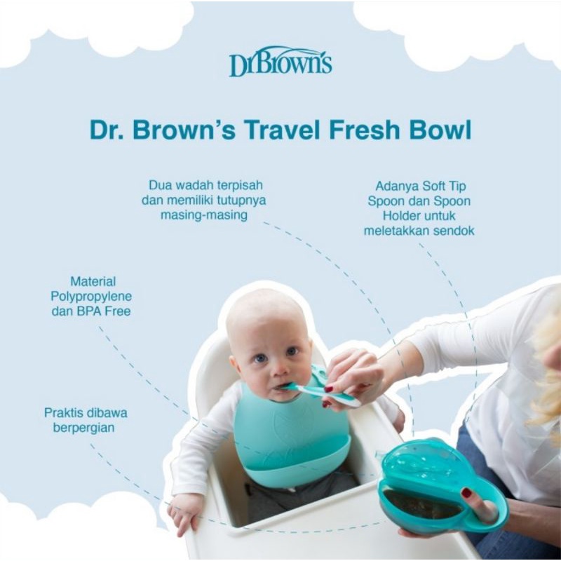 Dr.Brown's Travel Fresh Bowl &amp; Snap in Spoon/Tempat Makan Bayi