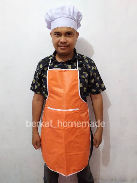 RB02 CELEMEK APRON DAN TOPI KOKI CHEF SET DEWASA MURAH