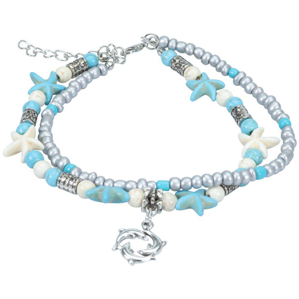 Lily Turtle Gelang Kaki Wanita Perhiasan Aksesoris Double-deck Drop Rantai Ocean Pendant Turquoise Foot Chain