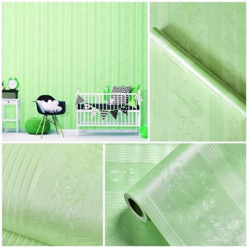 WALLPAPER DINDING HIJAU POLOS BERTEKSTUR DAUN BUNGA