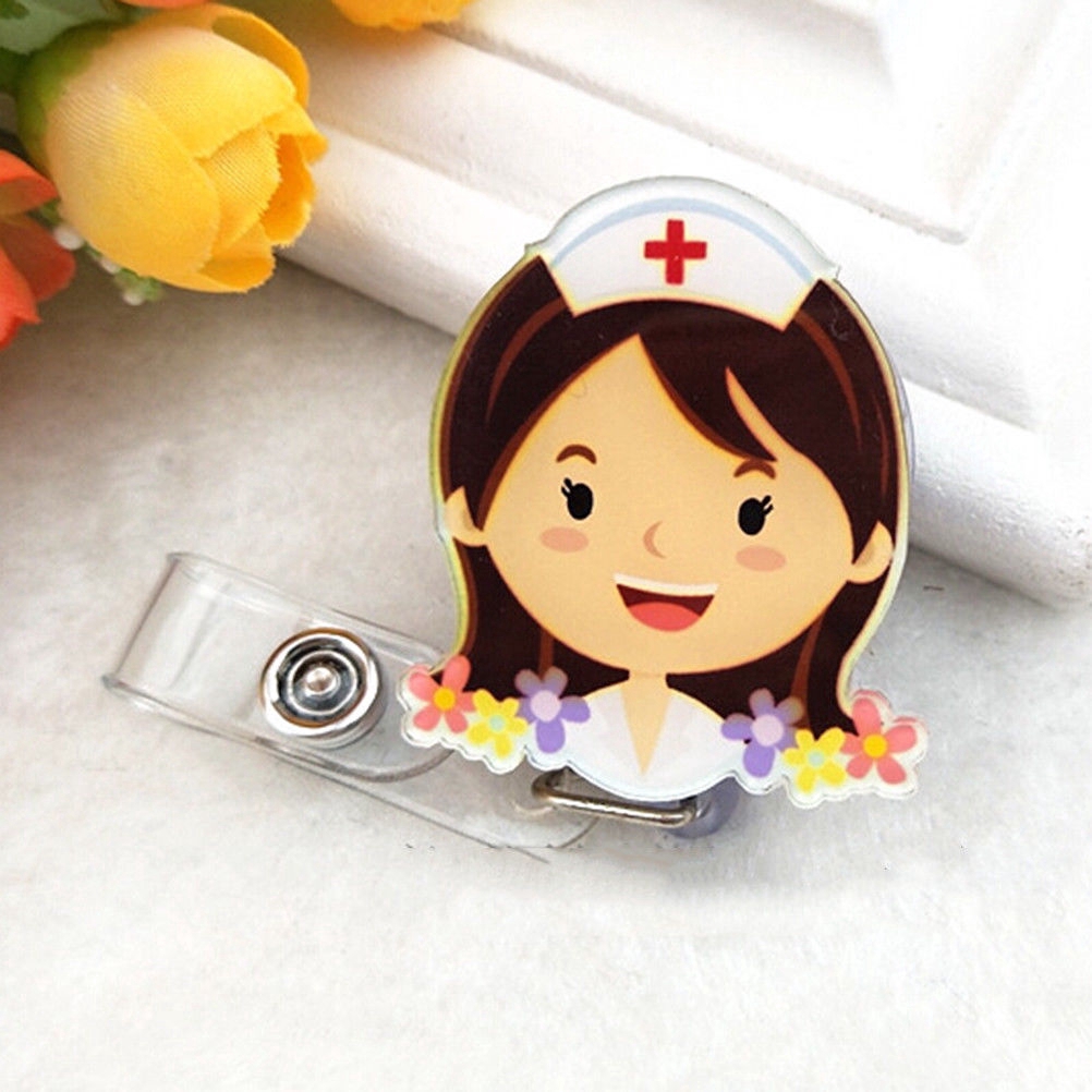 Klip Holder Badge/Tag Penanda Identitas Anak/Pelajar Desain Kartun Paramedis Simple Retractable