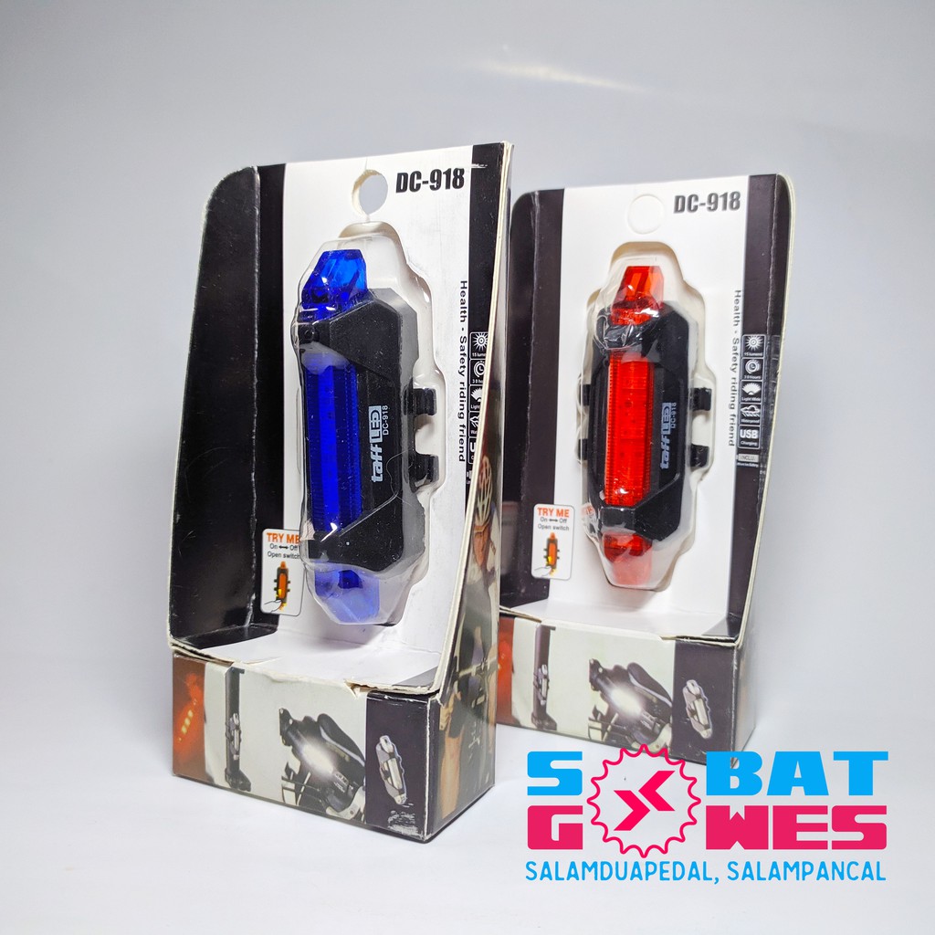 Lampu LED Recharge TAFFLED ORIGINAL Safety Riding Lampu Sepeda Lampu Ekor Belakang Murah Berkualitas