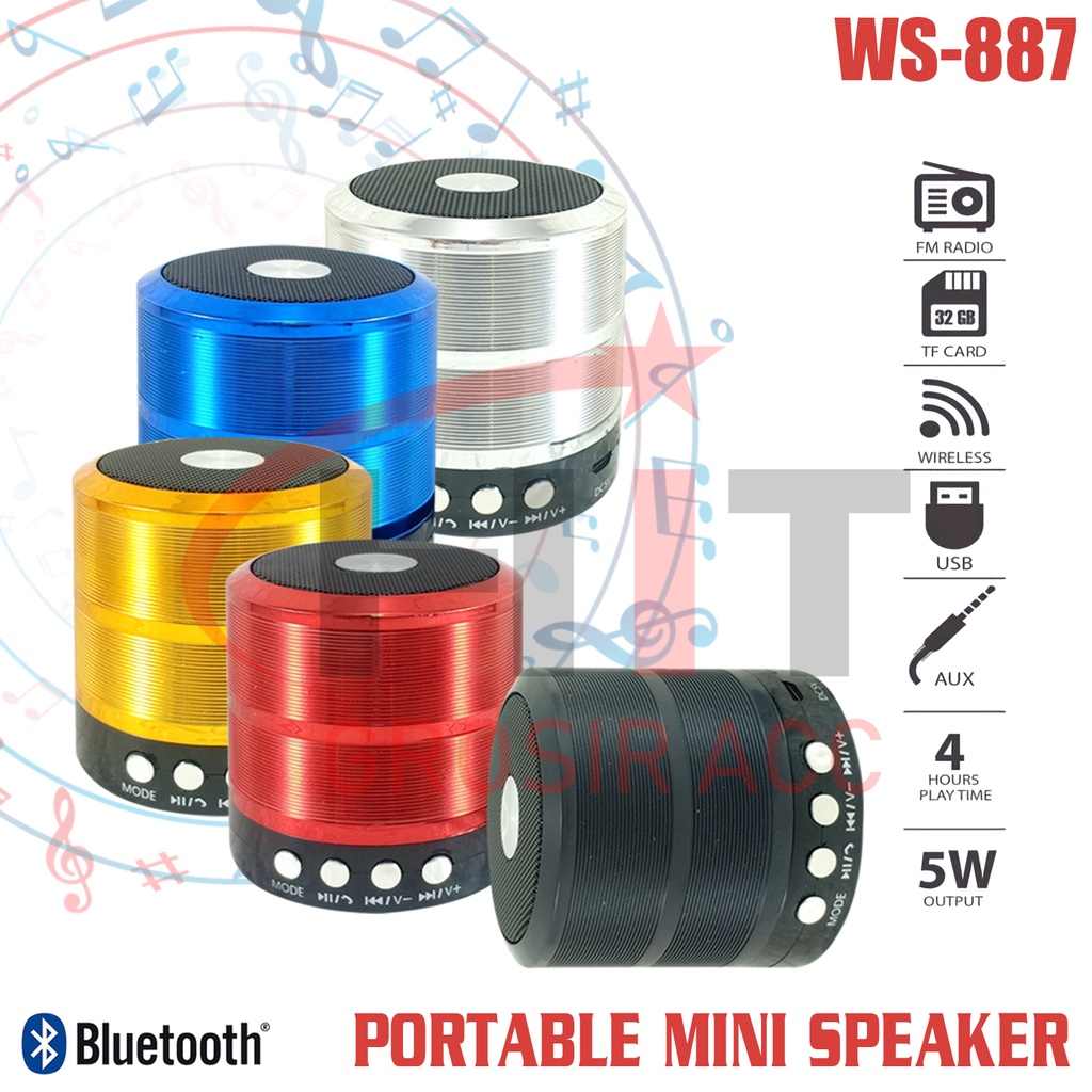 Speaker Bluetooth WS-887 PORTABLE Wireless WS887 STEREO SUPER BASS