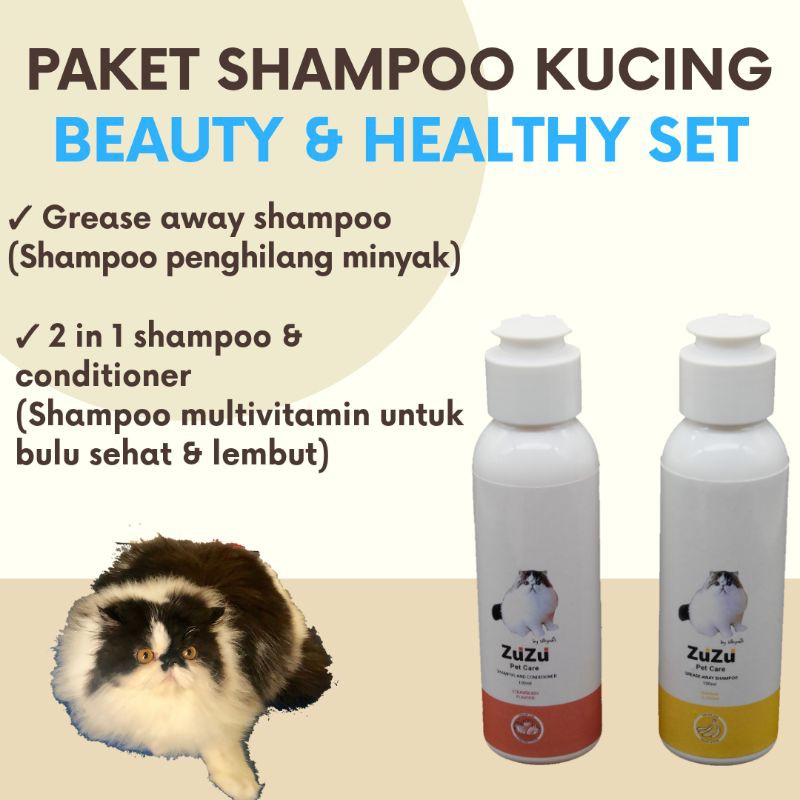 PAKET SHAMPOO KUCING. GREASE AWAY SHAMPOO &amp; 2 IN 1 SHAMPOO