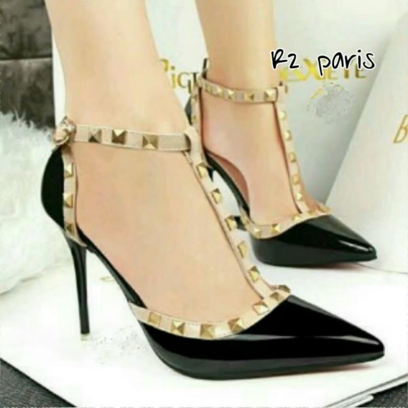 Sepatu Wanita High Heels Sepatu Hak Tinggi Wanita Slop Studs Valenci 9cm