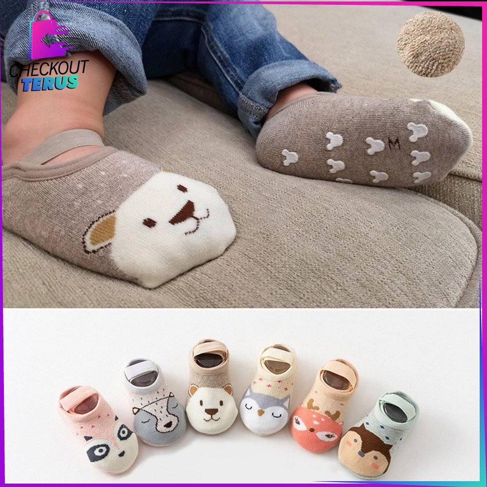 CT P91 Kaos Kaki Anak Anti Slip Ankle Bayi Anti Tergelincir Baby Socks Anti Slip Dengan Strap Kaos Kaki Karakter Kartun Hewan