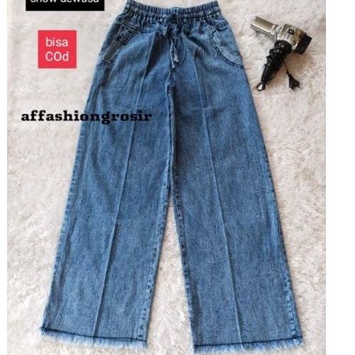 Harga Spesial.. celana jeans boyfriend snow jumbo model kulot bawah rawis kancing wanita/celana kulo