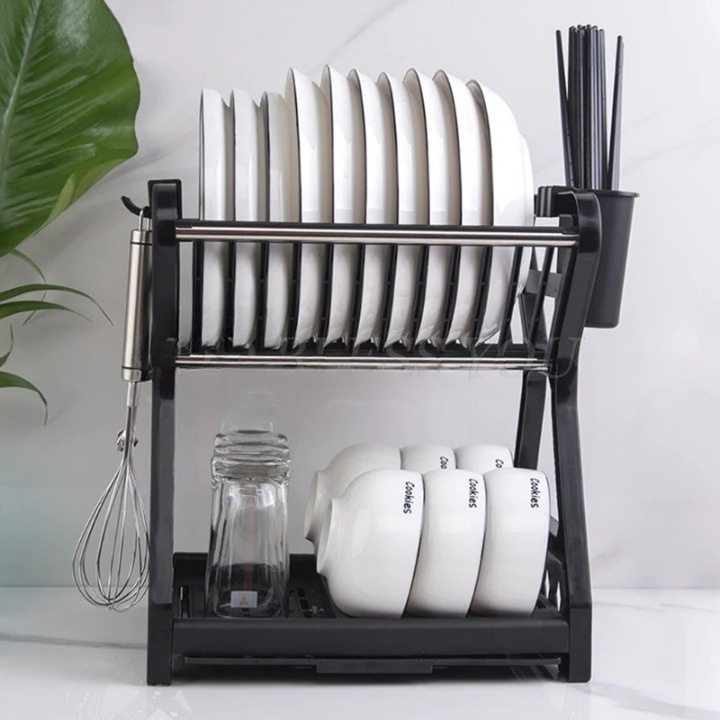 Rak Tempat Pengering Penyusun Cucian Piring Gelas Sendok Garpu Peralatan Makan 2 Layer Dapur Tebal Berkualitas Drainer Kitchen Dish Rack