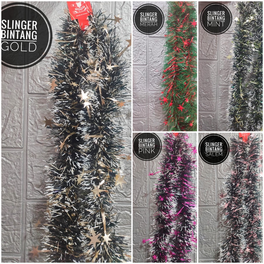 Slinger Natal 2 Meter Rumbai Dekorasi Pohon Natal / Tinsel / Parcel / motif Salju Love Bintang Tebal