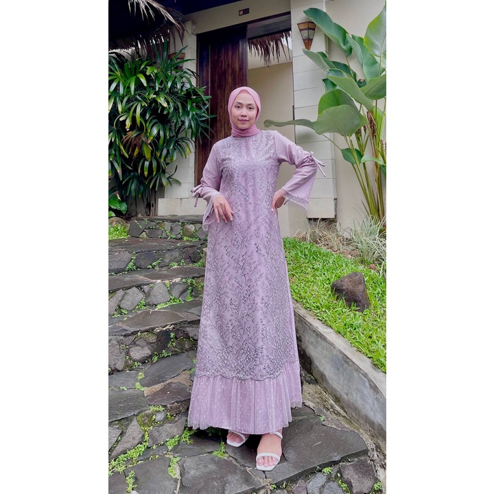 Luna Gamis Kondangan Dress Satin Baju Brukat Tulle Gamis Pesta  Seragam Bridesmaid Long Dress Muslim Tille Premium