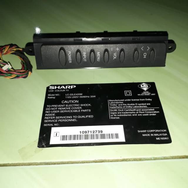 Control Panel Tombol Power Sharp 22LE420ML 22LE420M 22LE420