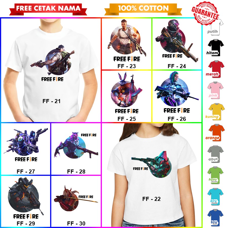 [FREE NAMA!!] Baju Kaos ANAK DAN DEWASA FREE FIRE BANYAK MOTIF