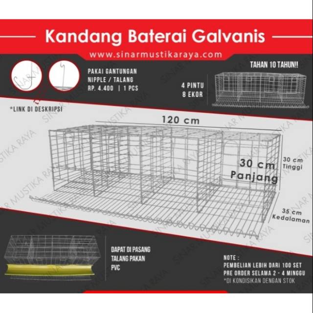 Kandang Baterai Galvanis 4 Pintu Ayam Petelur Alat Ternak Ayam Unggas