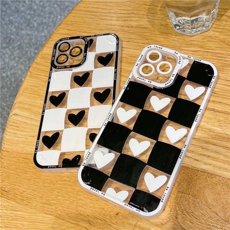 Softcase Black White Love Lens Cover IPHONE 6 6S 6G 7 8 6+ 6S+ 7+ 8+ SE 2020 X XR XS MAX 11 11PRO 11PROMAX 13 13PRO 13PRO MAX 12 12PRO 12PROMAX PRO MAX PLUS Case TPU Kotak Kotak Hati Cewek Mamba Girls Casing