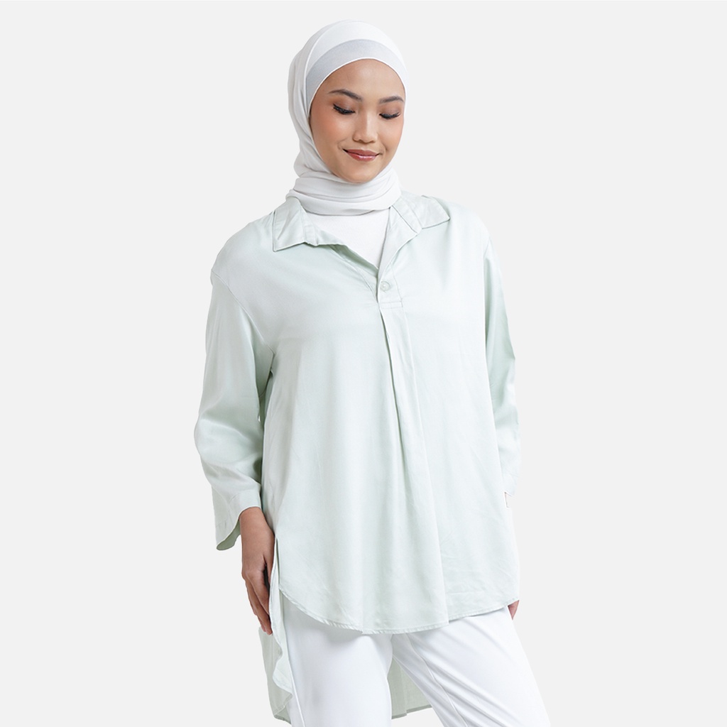 Queensland Blouse Wanita Lengan Panjang LIN000137Q Mint