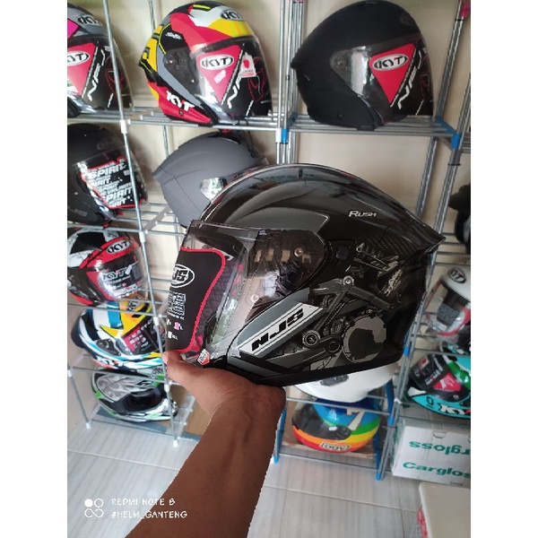 HELM NJS KAIROZ SOLID dan Motif (double visor)-Dv rush grey glossy