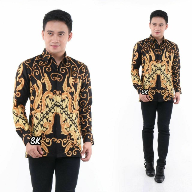 Kemeja Batik Pria Lengan Panjang Size M L Xl Xxl  Bswart Batik Hrb026 Kenongo Hem Panjang Padi