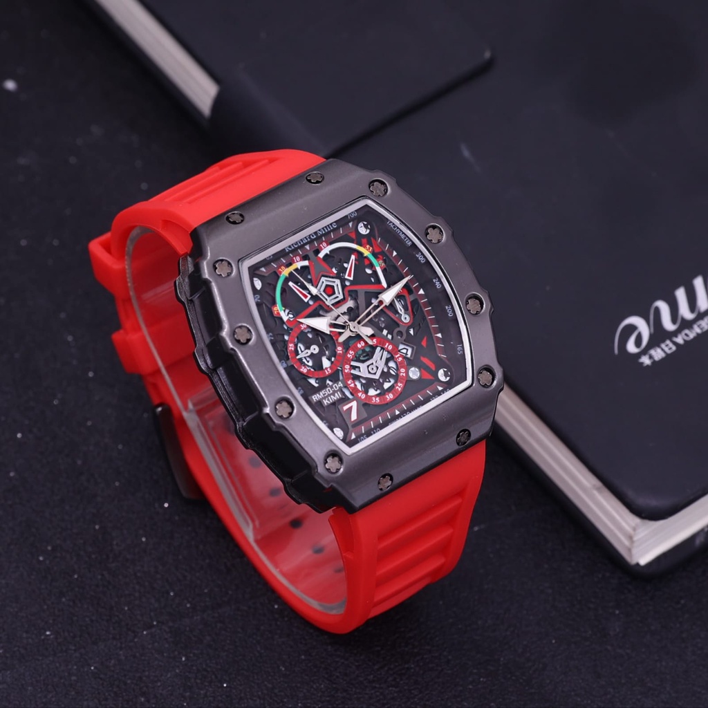 JAM TANGAN PRIA RM50-04 ANALOG RUBBER CRONO OFF TANGGAL AKTIF DIAMETER 4.2 CM
