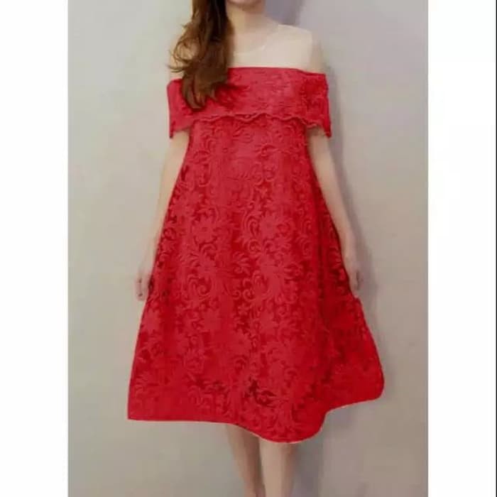 MINI DRESS BROKAT MERAH  Terusan