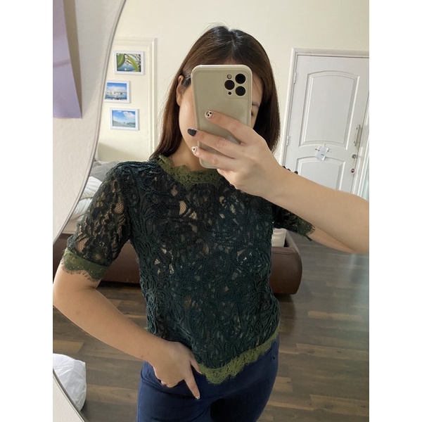 preloved lace top emerald green zara look a like
