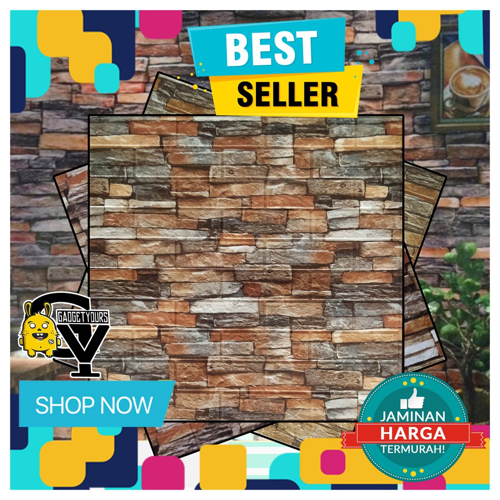 Sticker wallpaper dinding 3d foam Motif Batik Model rumah konsep industrial minimalis modern-BATU CORAK ORANGE