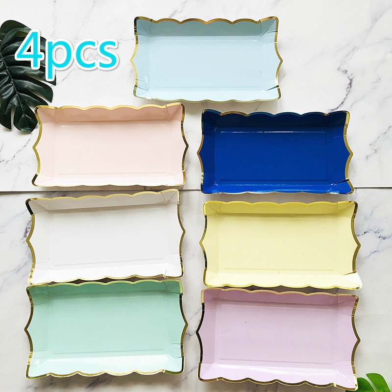 4pcs Disposable Rectangular Paper Plate Tableware for Festival Party Supplies