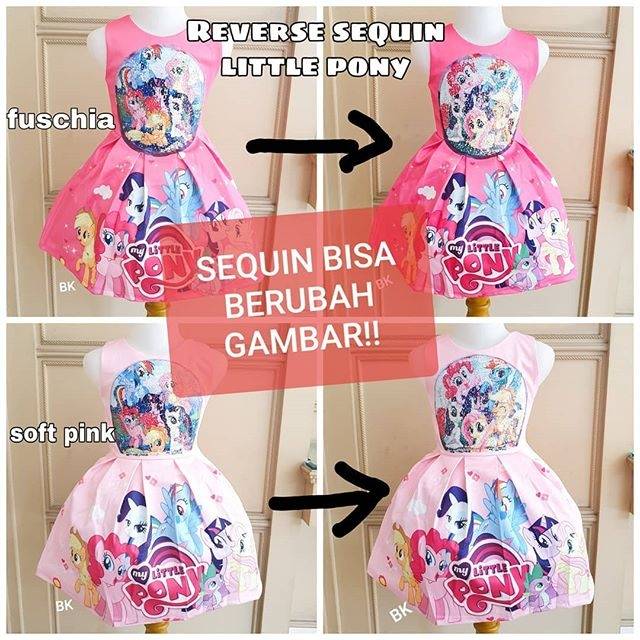 REVERSE SEQUIN DRESS MOTIF LITTLE PONY / DRESS MANIK USAP BERUBAH GAMBAR IMPORT BAGUS TEBAL MURAH