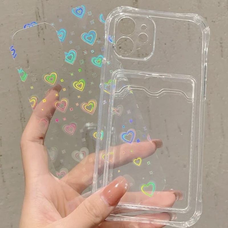 Soft Case TPU Transparan Motif Hati Untuk iPhone 11 12 13 Pro Max 6 6Plus 7Plus 8Plus XR X XS Max