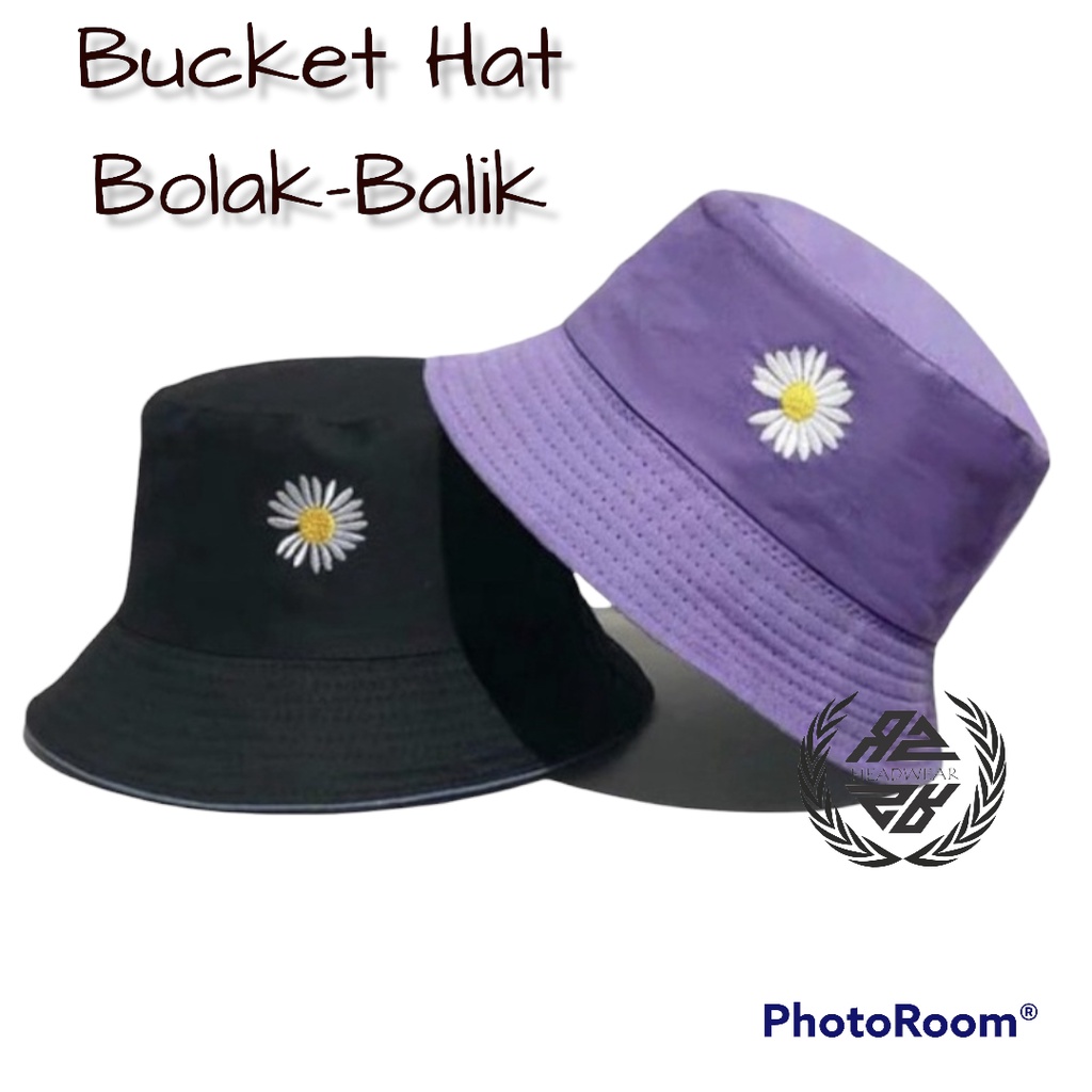 Topi Buket Wanita Bolak Balik Motif Bunga Daisy Bucket Outdoor Topi Ember Jilbab Topi Olahraga Ukuran Dewasa