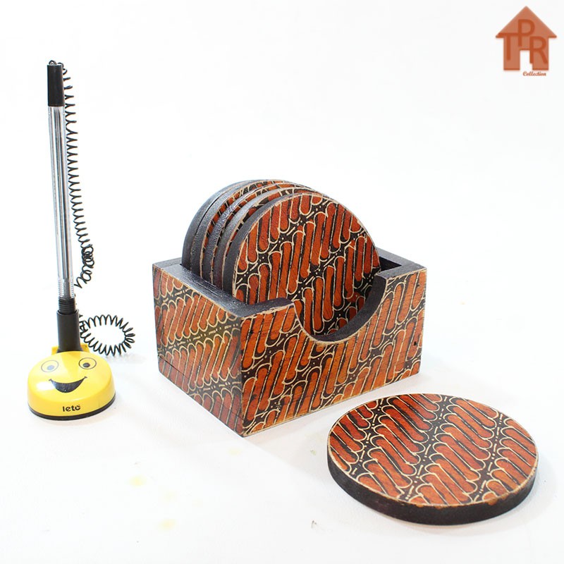 Coaster Kayu Batik / Tatakan Bulat D9 - 6pcs.