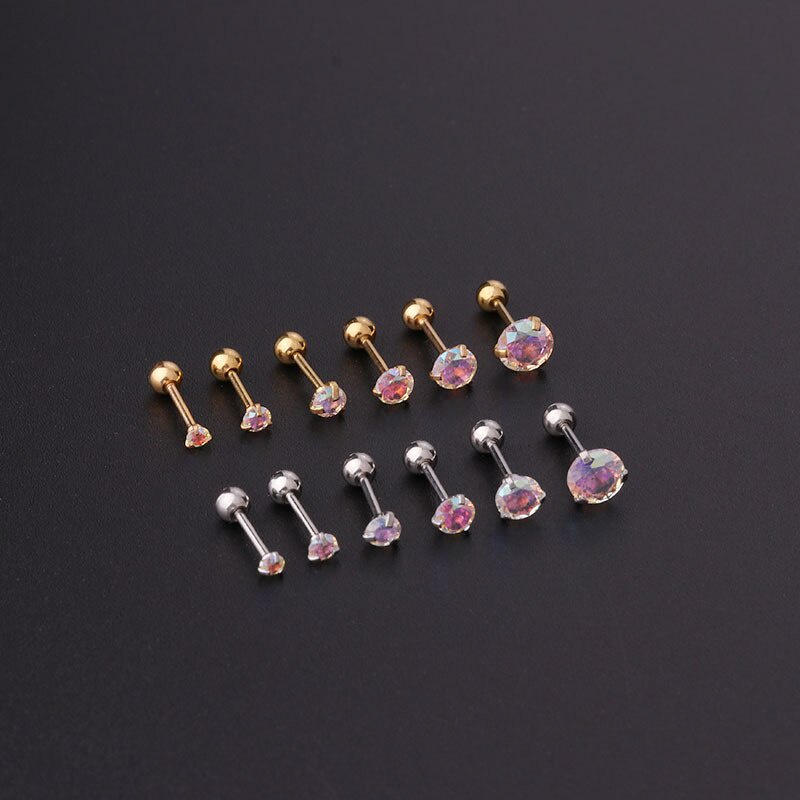 1 Pc Anting Stud Zircon Warna-Warni Bahan Stainless Steel Bentuk Bulat Ukuran 2-5mm