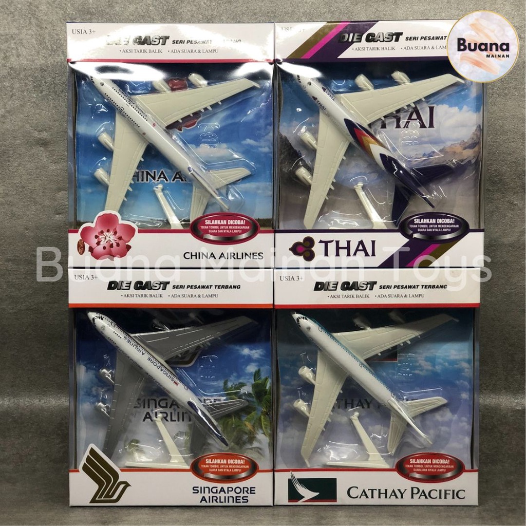 DIECAST AIR PLANE PESAWAT TERBANG BOEING LIGHT SOUND MAINAN ANAK