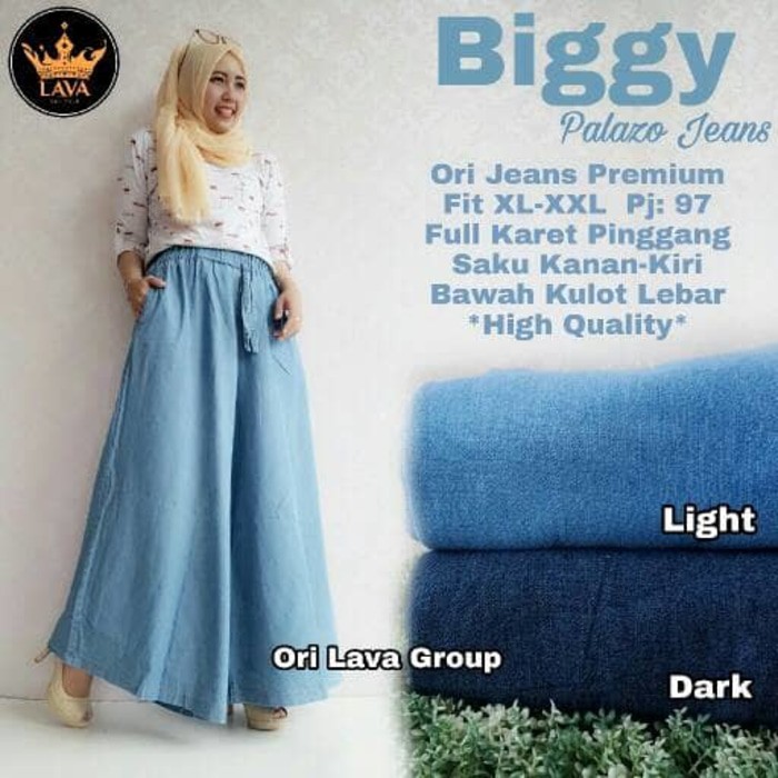 BIGGY PALAZO| KULOT PAYUNG JEANS | CELANA WANITA JUMBO BIGSIZE