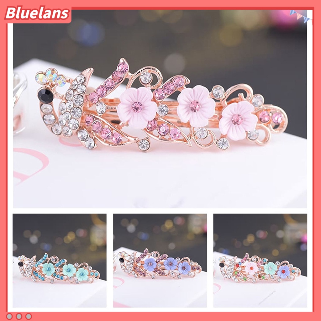 Bluelans Peacock Shape Hair Pin Flower Decor Shiny Hair Clip Tight Hair Styling Accessories