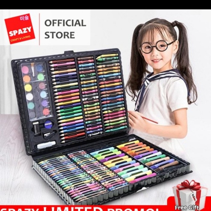 

(DISKON TERMURAH) Super Mega Art Set 168pcs Spidol Crayon/Set Menggambar Anak - Hitam, ekstra bubble