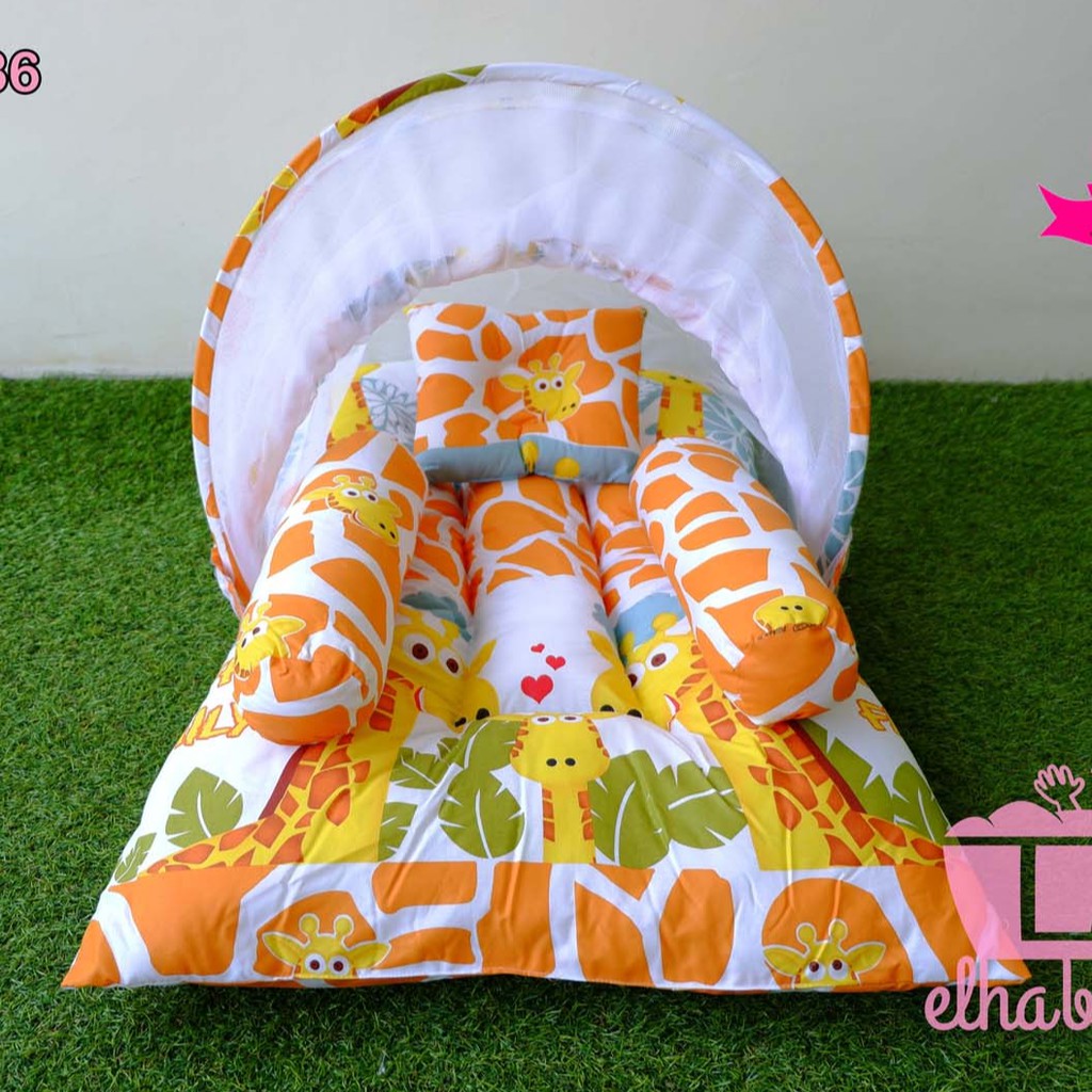 Elhababy Kasur Bayi Lipat Kelambu / Set Tempat Tidur Bayi / Kado Bayi Baru Lahir / MOTIF COWOK