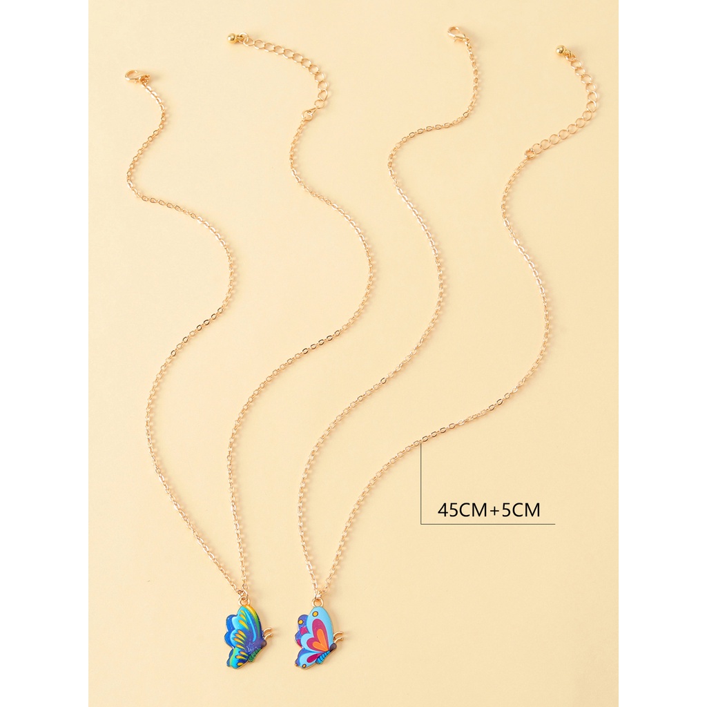 1 Set Kalung Rantai Dengan Liontin Kupu-Kupu Warna-Warni Untuk Wanita