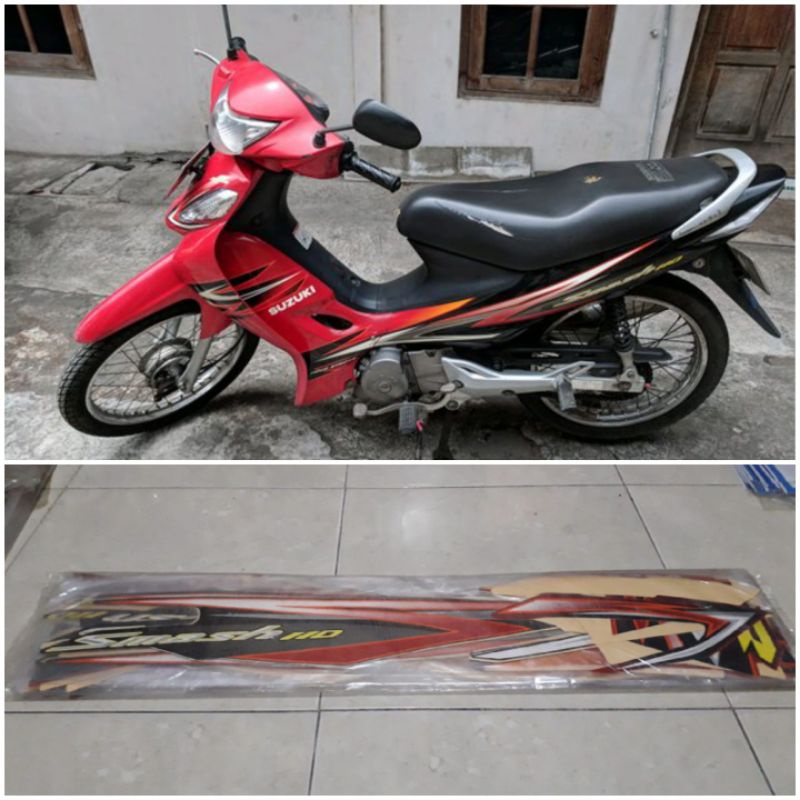 STIKER STRIPING LIS BODY SUZUKI SMASH R 110 SMASH 110 R RUJI 2008 MERAH HITAM