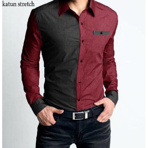 KEMEJA COWOK PRIA KERJA LENGAN PANJANG CASUAL STYLE KOREA MAROON