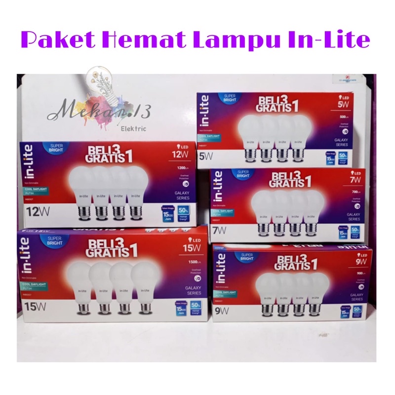 Lampu INLITE / IN-LITE LED Bulb Bohlam Murah 5W / 7W / 9W / 12W / 15W Paket Beli 3 Gratis 1