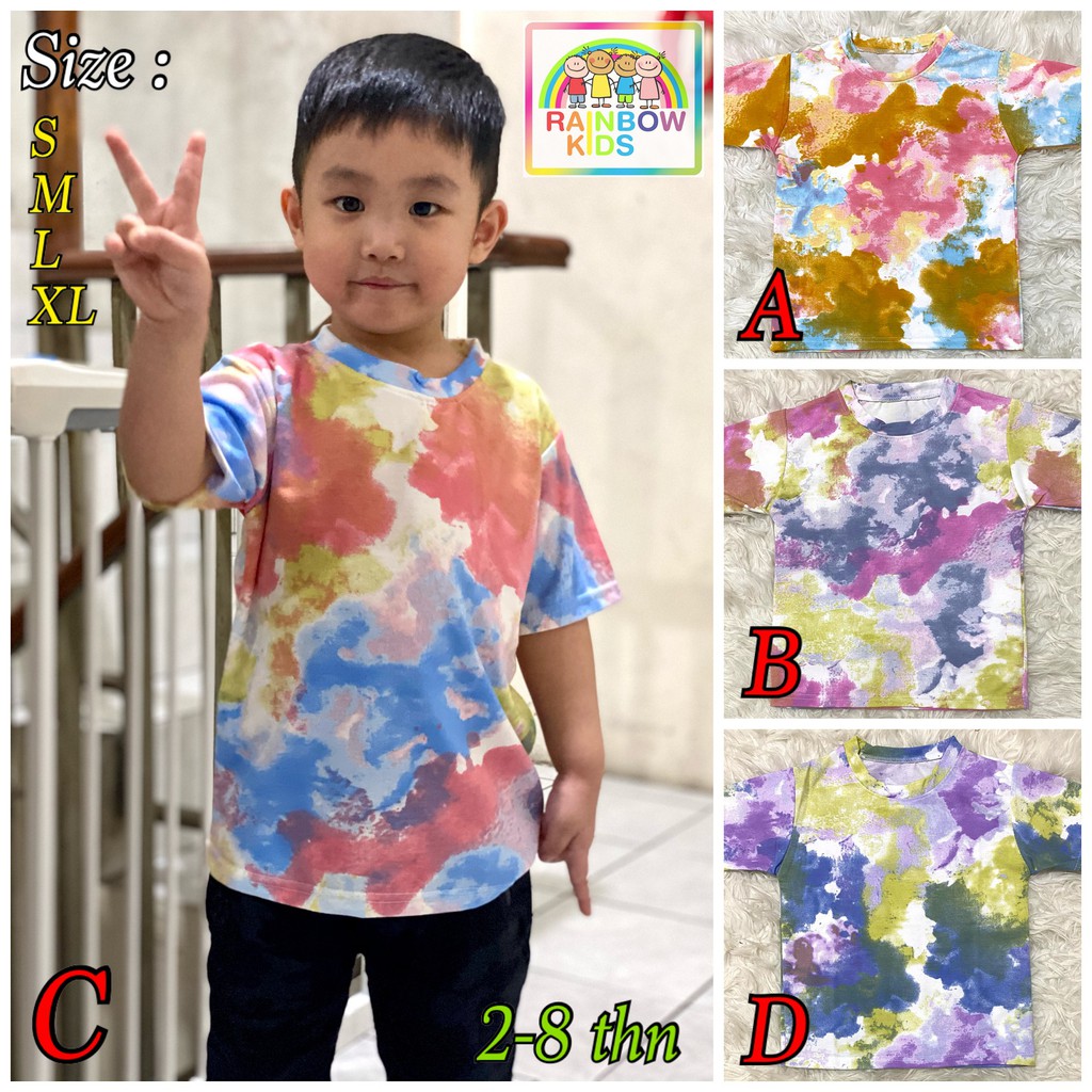 Rainbow Kaos Polos Anak (2-8 Tahun) Unisex TIE DYE / T-shirt TIE DYE polos anak SML-XL