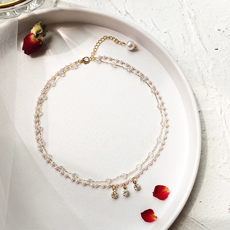 Candy Jewelry Fashion Simple Pearl Choker Multilayer Chain Necklace Rhinestone Necklaces for Women Korea