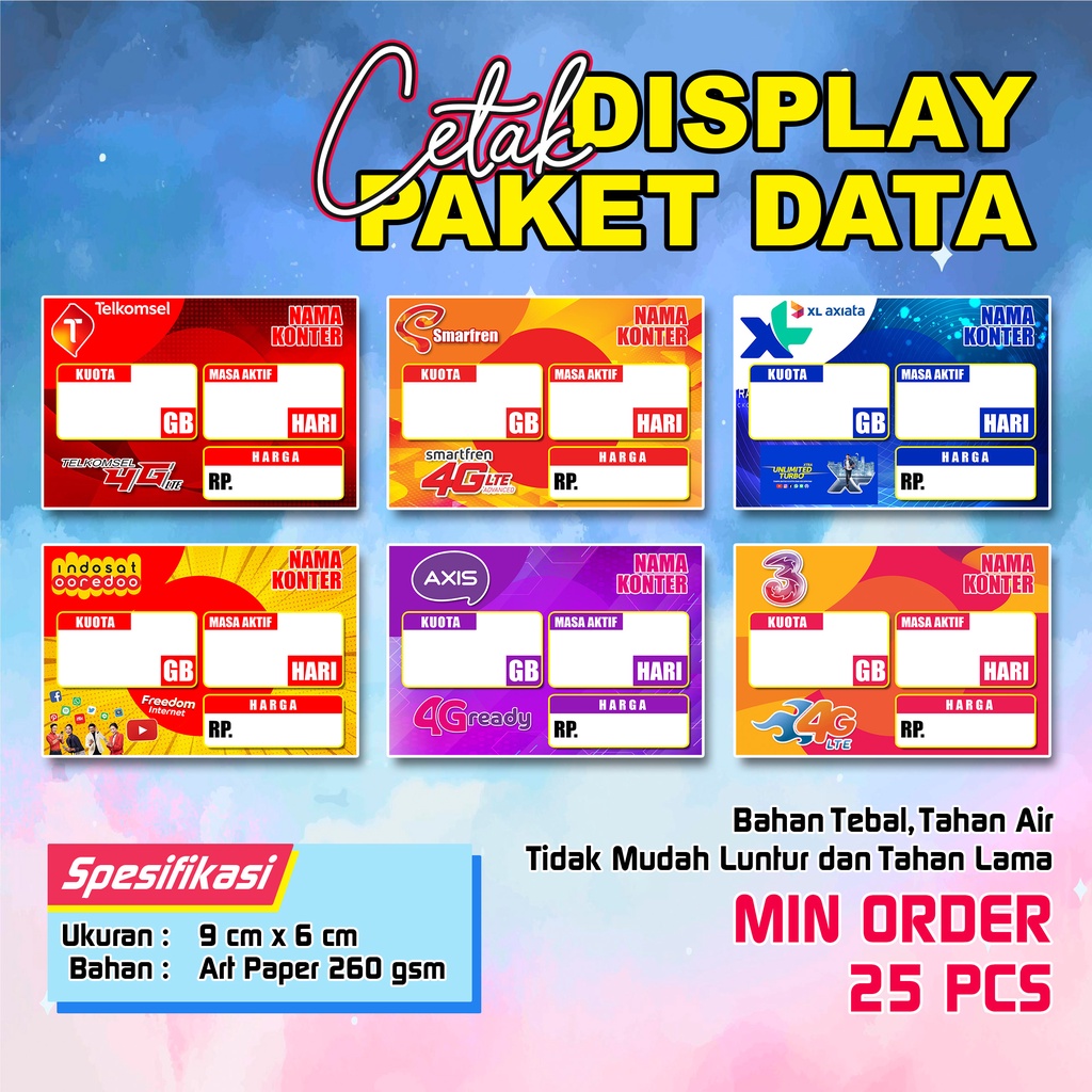 

Cetak Display Paket Data, Label Harga Paket Data, Label Konter
