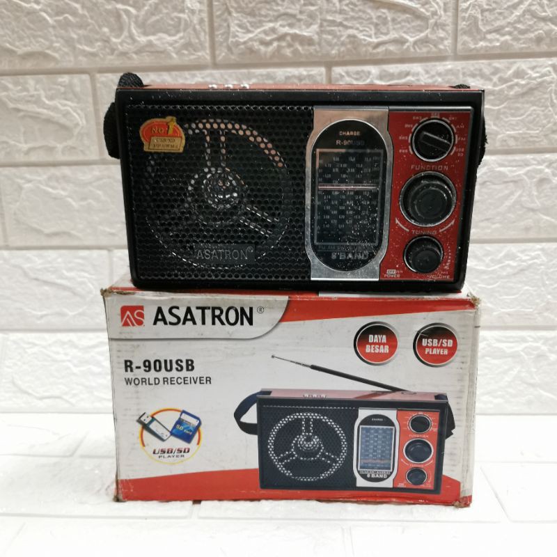 ASATRON R 90 USB SD CARD PORTABLE SPEAKER RADIO FM AM SW 1-6 BAND RECEIVER KECIL MINI MURAH MERAH