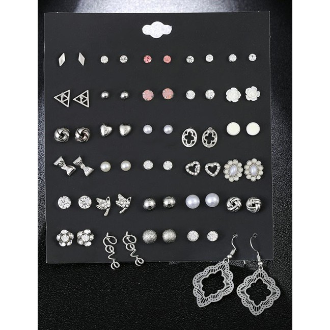 LRC Anting Set Elegant Plastic+resin Diamond&amp;pearls Decorated Earrings Sets F22029