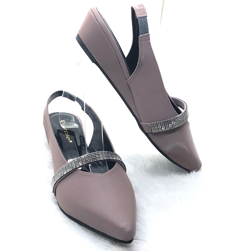 sepatu flat wanita branded murah tinggi 4 cm terbaru slingback merk purple