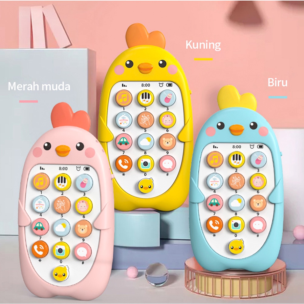 Aikoky Mainan edukasi bayi/Telpon mainan musik anak dengan teether Ponsel bilingual (Cina dan Inggris)