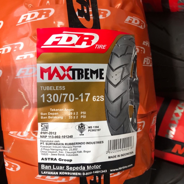 FDR 130/70-17 MAXTREME TUBELES BAN BELAKANG MOTOR VELG RING 17
