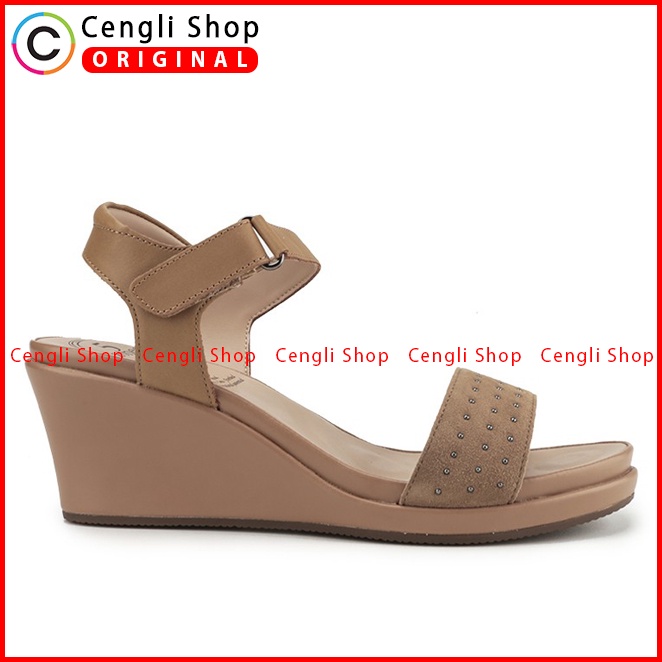 SANDAL WEDGES KULIT OBERMAIN WANITA ORIGINAL ASLI TERBARU COKLAT OW39